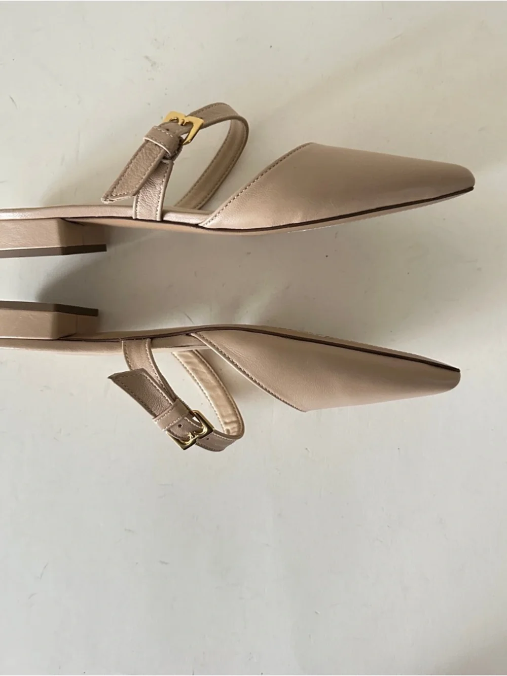 NEW Bruno Magli Pasha Nude Leather Slingback Mules with Gold Buckle, Sz 37.5 - Picture 8 of 13